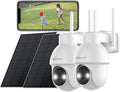 【2K】 Solar Security Cameras Outdoor Wireless, 2 Pack Outdoor Camera Wireless Solar Powered, Pan Tilt 360°WiFi Camera with Color Night Vision/PIR Sensor/2-Way Audio/Alexa/Google Assistant