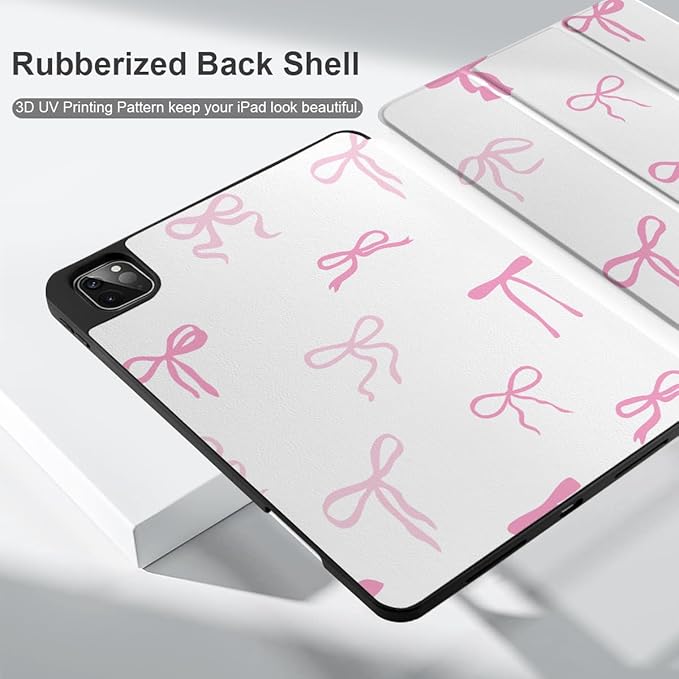 DONGKE Case for iPad Pro 12.9 inch 6th Generation 2022, Built-in Pencil Holder + Trifold Stand + Auto Wake/Sleep + Protective Cover for iPad Pro 12.9 5th/4th/3rd Gen - Pink Bows