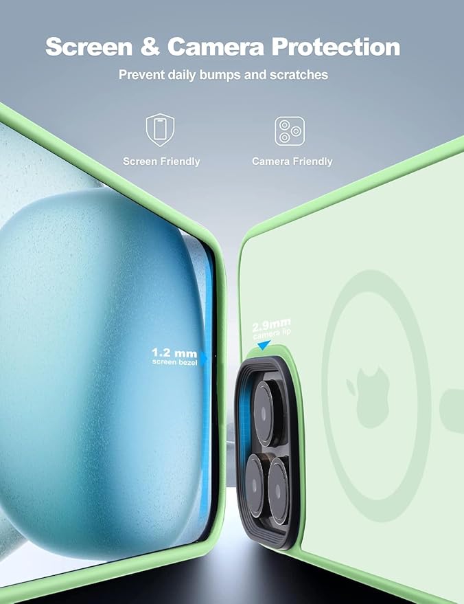 Tigowos for iPhone 15 Pro Max Phone Case Fits MagSafe 10FT Drop Resistant Matte Skin Feeling Back Cover for iPhone 15 Pro Max Case，Matcha Green
