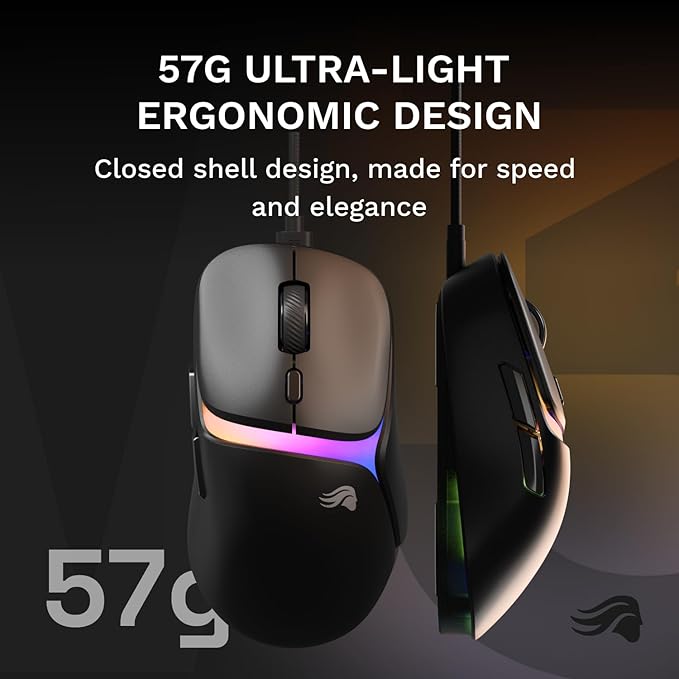 GLORIOUS Gaming Model D3 Wired Gaming Mouse - Ultralight 57g Weight, 130M Click Optical Switches, 30K DPI BAMF 3.0 Sensor, 750 IPS Tracking, 50G Acceleration, Supports All Grip Types - Black