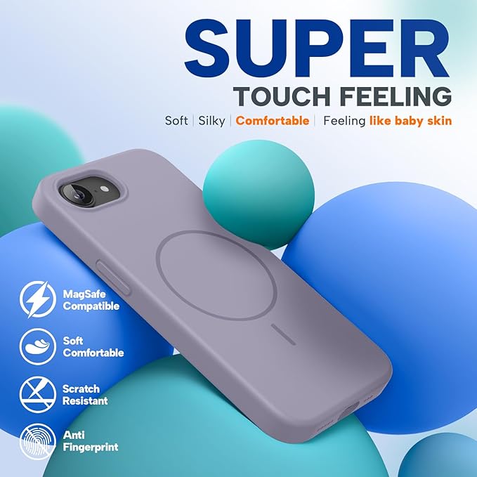 Miracase Magnetic for iPhone 17e Case & iPhone 16e Case, [Soft Anti-Scratch Microfiber Lining], Compatible with MagSafe, Silicone Shockproof Protection Phone Case for iPhone 17e/16e, Lavender Gray