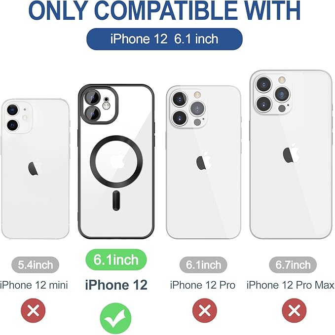 Hython Magnetic Clear for iPhone 12 Case with Camera Lens Protector [Compatible with MagSafe] Luxury Plating Edge Slim Soft TPU Cover Protective Phone Case for iPhone 12 6.1", Matte Black