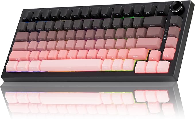 Gurjot Wireless Mechanical Keyboard,75% Hot Swappable Keyboard with Knob,8000mAH Battery RGB Backlit,Side Printed PBT Keycaps,2.4GHz/USB-C/BT5.0 Mechanical Gaming Keyboards, Black&Pink