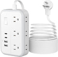 Flat Plug Extension Cord 25 ft, Power Strip, Outlet Extender with 6 Outlets 4 USB Ports, Overload Protection, Long Extension Cord with Multiple Outlets for Indoor, Home, Office, White