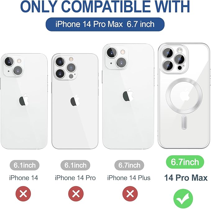 Hython Magnetic Clear for iPhone 14 Pro Max Case with Camera Lens Protector [Compatible with MagSafe] Plating Edge Slim Soft TPU Cover Protective Phone Case for iPhone 14 Pro Max 6.7", Matte Silver