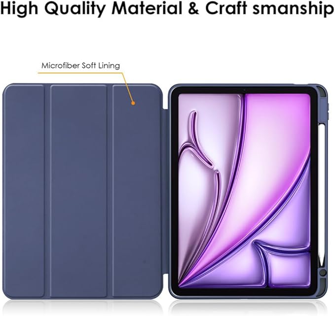 Clear Case for iPad Air 13 Inch (M4 2026/M3 2025/M2 2024)&iPad Pro 12.9 6th/5th/4th/3rd Gen (2018-2022) with Pencil Holder, Magnetic Trifold Smart Stand Cover Auto Wake Sleep (Dark Blue)