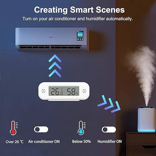 Smart Digital Thermometer Hygrometer, WiFi Indoor Temperature Humidity Sensor with App Alerts, Mini Room Temperature Meter with Data Storage and Export, Compatible with Alexa. 2PCS