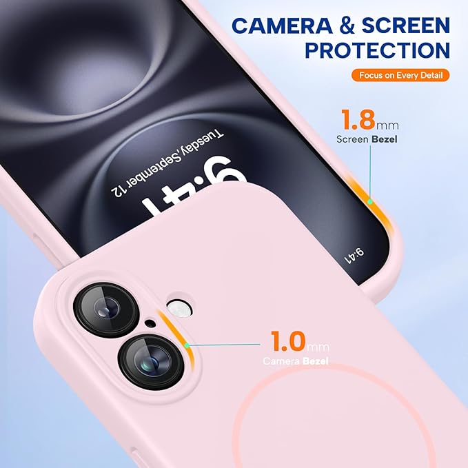 Miracase Magnetic for iPhone 16 Plus Case, [Soft Anti-Scratch Microfiber Lining], Compatible with MagSafe, Liquid Silicone Shockproof Drop Protection Phone Case for 16 Plus,Sand Pink