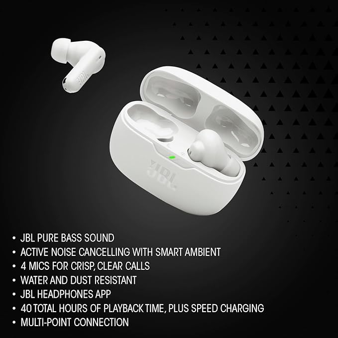 JBL Vibe Beam 2 - True Wireless Noise Cancelling Earbuds with JBL Pure Bass Sound & Smart Ambient Technology, 4mics for Crisp, Clear Calls, up to 40Hrs of Playback, IP54 Dust & Water Resistant (Blue)