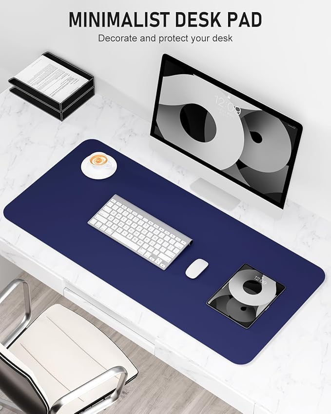 Desk Pad, 35.5" x 17" PU Leather Non-Slip Desk Mat Large Mouse Pad for Desktop, Waterproof Laptop Computer Writing Mat for Office, Home, Work, Gaming, Violet Blue