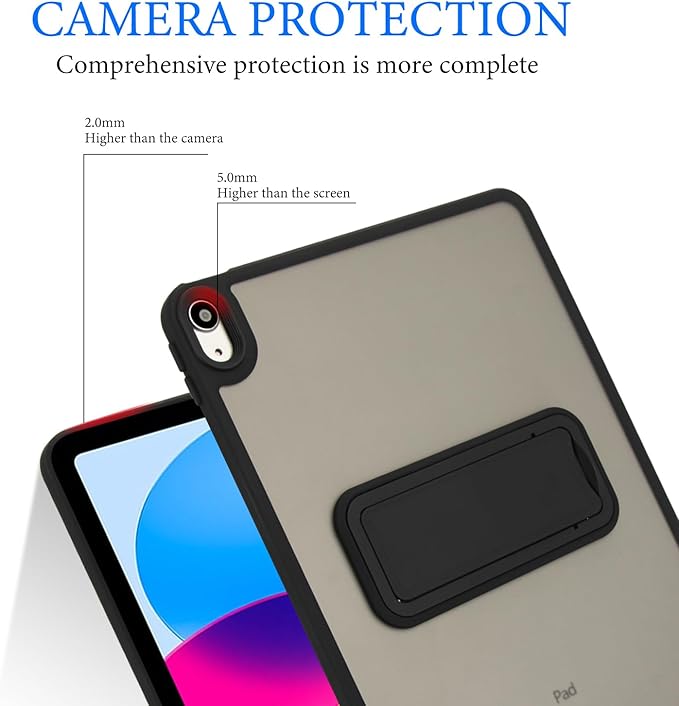 Shockproof Case for iPad (A16) 11th/10th Generation 10.9 inch 2025/2022, Kickstand Slim Fit Rugged Bumper Lightweight Anti-Scratch Bumper Case Cover for iPad 11th/10th Gen, Black