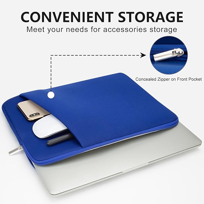 Laptop Sleeve Case with Zipper Accessory Pocket Compatible with 15.6 inches HP Dell Asus Lenovo Padded Computer Pouch Cover Shockproof Protective for 15.6” Laptop/Chromebook/Tablet,Blue