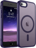 SUPFINE Magnetic for iPhone SE Case 2022 (3rd)/2020 (2nd), iPhone 8 Case (Compatible with MagSafe) (Military Grade Drop Protection) Slim Translucent Matte Phone Case, Dark Purple