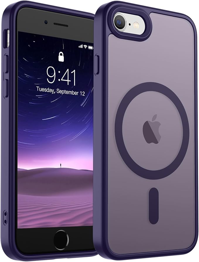 SUPFINE Magnetic for iPhone SE Case 2022 (3rd)/2020 (2nd), iPhone 8 Case (Compatible with MagSafe) (Military Grade Drop Protection) Slim Translucent Matte Phone Case, Dark Purple