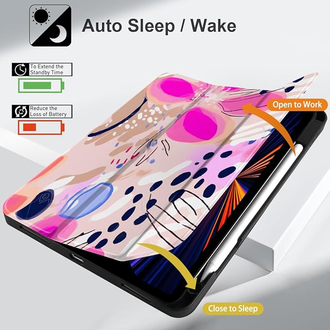 DONGKE Case for iPad Pro 12.9 inch 6th Generation 2022, Built-in Pencil Holder + Trifold Stand + Auto Wake/Sleep + Protective Cover for iPad Pro 12.9 5th/4th/3rd Gen - Floral Artistic