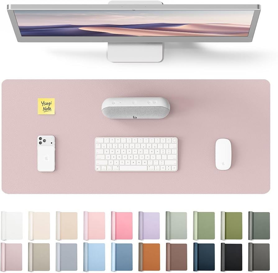 YSAGi Leather Desk Pad Protector, Office Desk Mat, Large Mouse Pad, Non-Slip PU Leather Desk Blotter, Laptop Desk Pad, Waterproof Desk Writing Pad for Office and Home (Grayish Lavender, 23.6" x 13.8")