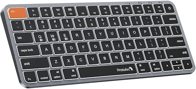 ProtoArc Bluetooth Keyboard for iPad, K90-A Backlit Compact Wireless Keyboard for Mac, Multi-Device, Low Profile, Rechargeable, Compatible with MacBook Pro/Air/Neo, iMac, Not for Windows - Space Gray