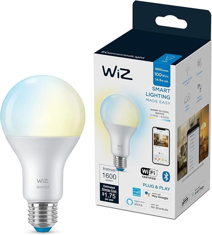 WiZ Connected 100W A21 Tunable White LED Smart Bulb 1-Pack - E26- Indoor - Connects to Your Wi-Fi- Control with Voice or App + Activate with Motion - Matter Compatible