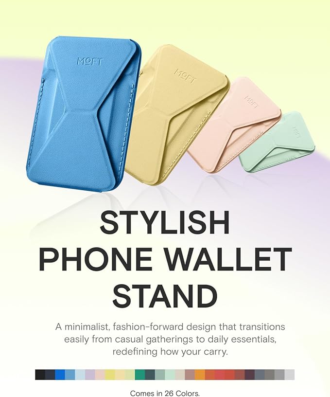 MOFT Magnetic Wallet Stand Compatible with iPhone 17/16/15/14/13/12 Series, Angle Adjustment & Magsafe Compatible MOVAS Phone Stand,Faded Jeans