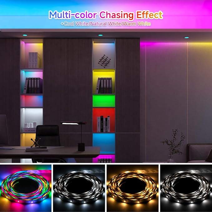 BTF-LIGHTING SK6812(Similar WS2812B) UL Listed RGBW RGB+Cool White(6000K) Individually Addressable DC12V 16.4FT 30LED/m 4 Colors in 1 Light Dream LED Strip IP65 White PCB(No Adapter or Controller)