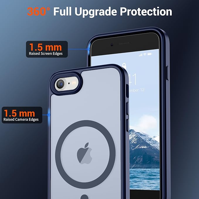 SUPFINE Magnetic for iPhone SE Case 2022 (3rd)/2020 (2nd), iPhone 8 Case (Compatible with MagSafe) (Military Grade Drop Protection) Slim Translucent Matte Phone Case,Navy Blue