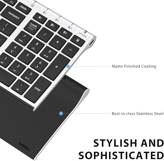 iClever BK10 Bluetooth Keyboard, Wireless Rechargeable Ultra-Slim Keyboard with Long Battery Life, Compatible with iOS, Android, Windows, Mac for iPad, Tablet, Laptop, PC, Phone (Silver Black)