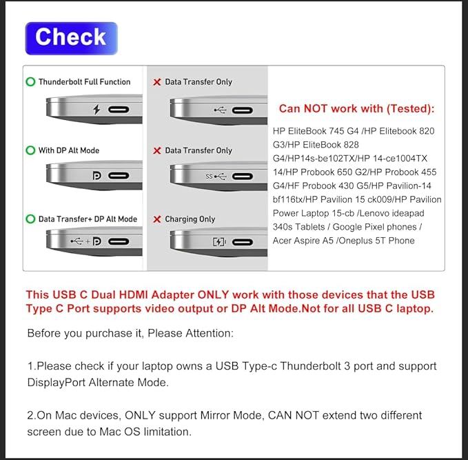 Docking Station Dual Monitor for Dell/HP/Lenovo/Mac Laptop, USB C Laptop Docking Station Dual Monitor, Dual HDMI Adapter for 2 Monitors, 8 in 1 USB C Hub Multiport Adapter with HDMI/USB/PD/SD/TF