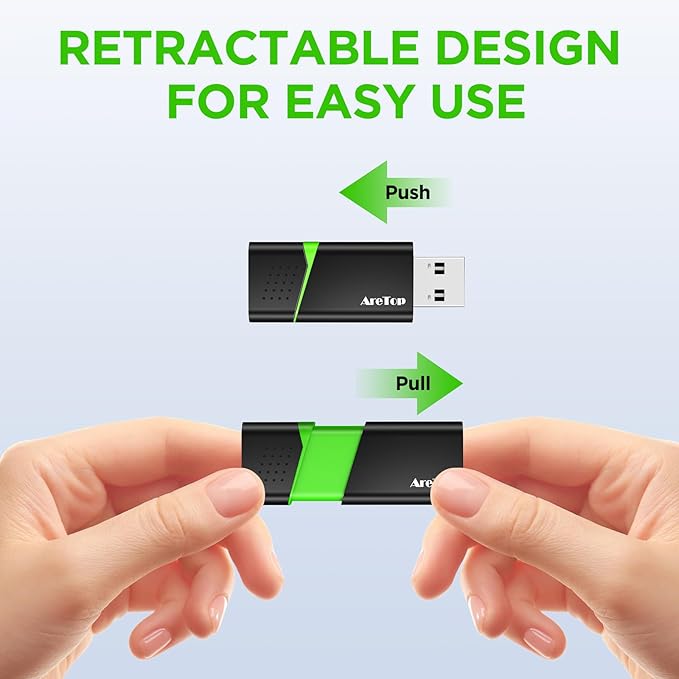 8GB Flash Drive with Type C Adapter, AreTop Retractable USB 2.0 Thumb Drive Multicolor USB Drive for Date Storage, High Speed Jump Drive with LED Indicator Lanyard, 8GB 1 Pack (Green)