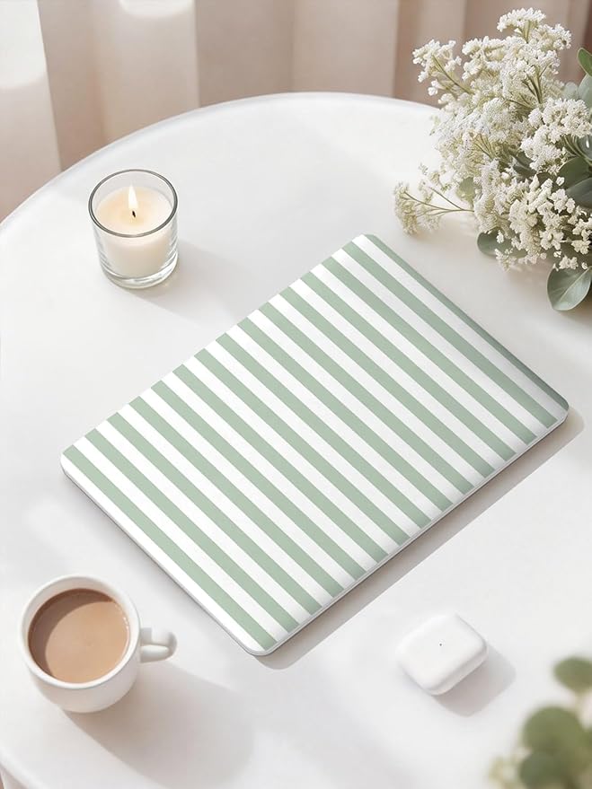 Seorsok Compatible with MacBook Pro 13 inch Case M2 2023,2022,2021-2016 A2338 M1 A2251 A2289 A2159 A1989 A1708 A1706,Cute Striped Plastic Hard Shell Case with Keyboard Cover,Green & White Stripes