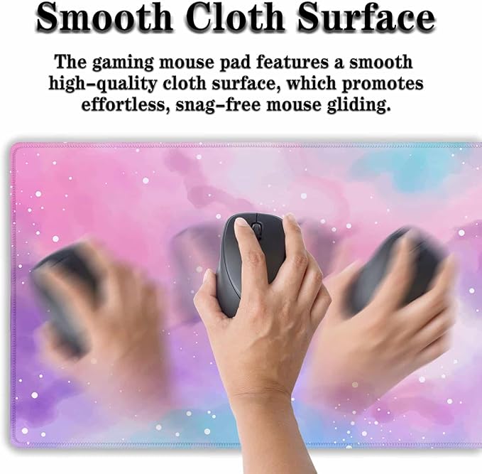 Gaming Pink Mouse Pad Purple Game Mat Big Mouse Pads Desk Mat for Women Computer Mat Pc Gaming Mouse Pad Waterproof Non-Slip Rubber Base 35.4" X 15.7" for Game Office, Starry Sky Cute
