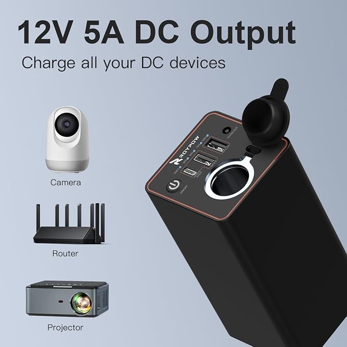 RoyPow 30W PD Portable Charger with 12V/10A Cigarette Lighter Socket, 86.58Wh USB C Laptop Power Bank, 18W QC& 12V DC External Battery Pack, Perfect for MacBook Air iPad Dash Cam or Camping (Standard)