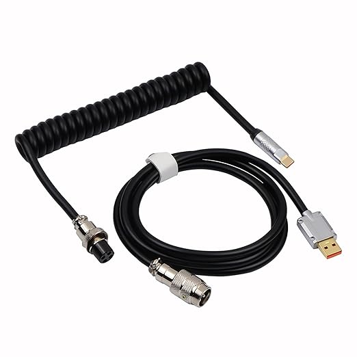 EPOMAKER Puff Aviator Coiled USB Cable, Type C Detachable Mechanical Gaming Keyboard Cable for Win/Mac/Gamers, Suitable for RT100/TH68 PRO/TH80 PRO/TH96/TH80 SE/CIDOO V65. etc(Puff Black)