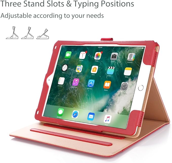 ProCase for iPad 9.7 Inch iPad 6th/5th Generation Case 2018 2017/iPad Air 2/Air 1 Case, Premium Leather Folio Corner Protection Multi-Angle Viewing Stand Cover with Front Pocket Pen Loop -Red