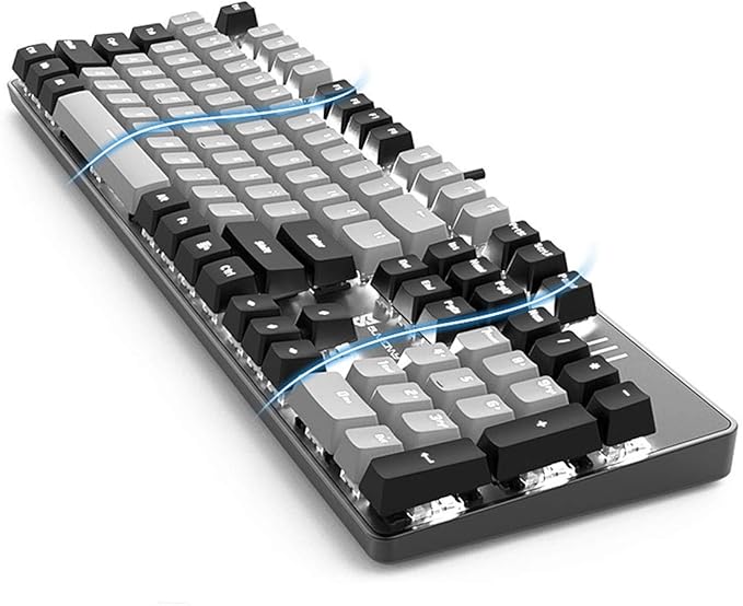 Qisan 104 Mechanical Keyboard for Gaming | Large Size USB White Backlit Gaming Keyboard Wired | US Layout Blue Switches Hot Swappable Mechanical Clicky Keyboards Compatible with PC, Laptop