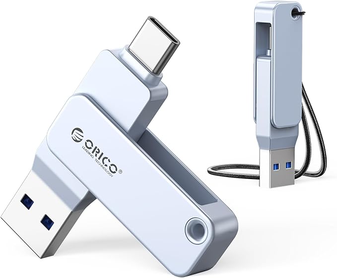 ORICO USB-Cand USB-A Flash Drive 150MB/S Metal Housing Swivel Design Support OTG Function 2 in 1 PenDrive 128GB for USB C and USB A Devices -EB05 BL
