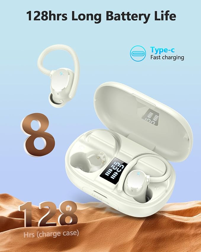 Wireless Earbuds, 2026 Bluetooth 5.3 Headphones HiFi Stereo, Bluetooth Earbuds with ENC Noise Cancelling Mic, IP7 Waterproof in Ear Earphones, 128H Dual LED Display Ear Buds for Workout Sports