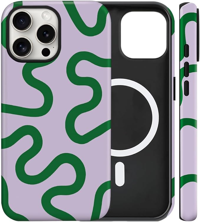 Magnetic for iPhone 13 Pro Max Case Cute Curved Stripes Phone Case, Shockproof Slim TPU and Hard PC Protective Phone Cover Compatible with MagSafe Designed for Women Girls,Green