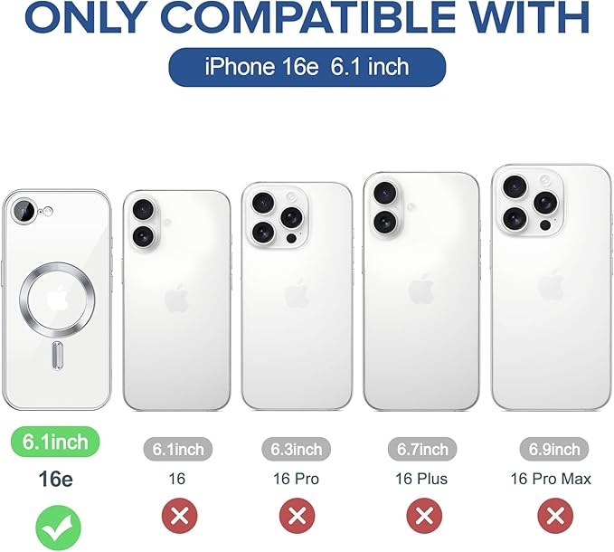 Hython Magnetic Clear for iPhone 16e Case with Camera Lens Protector [Compatible with MagSafe] Luxury Plating Edge Slim Soft TPU Cover Protective Phone Case for iPhone 16e 6.1", Silver