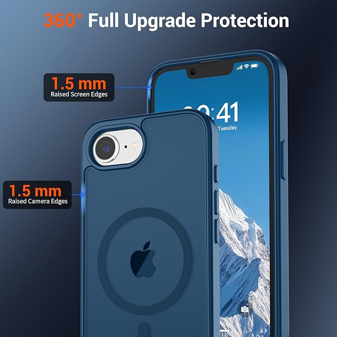 SUPFINE Magnetic for iPhone 17e Case/iPhone 16e Case (Compatible with MagSafe)(Military Grade Drop Protection) Translucent Matte with Anti-Fingerprint Phone Case,Deep Blue