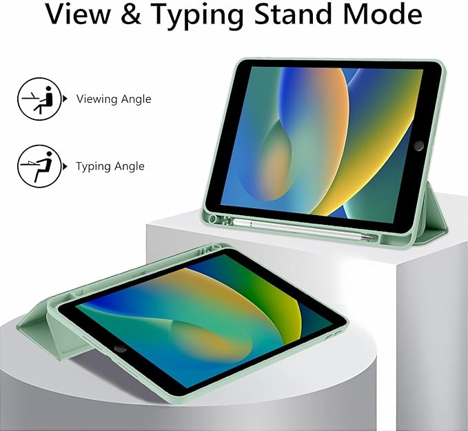 JOYLAND Lovely Christmas Snowman Case for iPad mini 7th(A17 Pro) 2024 / Mini 6th Generation 8.3" 2021,Clear Transparent Acrylic Hard Back Green Case with Pencil Holder Trifold Stand Tablet Cover