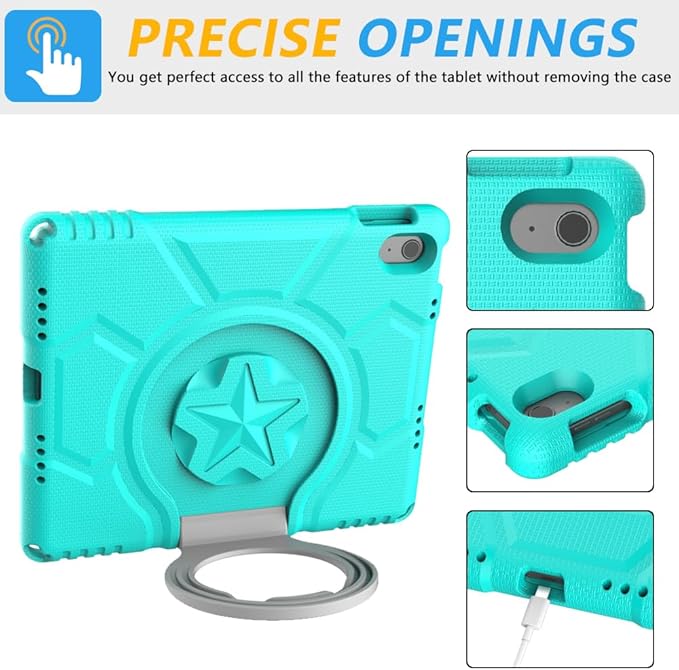 Kids Case for iPad 10th Generation 10.9-inch (2022) & iPad Air 11-inch 2024 & iPad Pro 11-inch M4 (2024), Lightweight Shockproof Case Built-in Screen Protector with Handle Stand,Turquoise