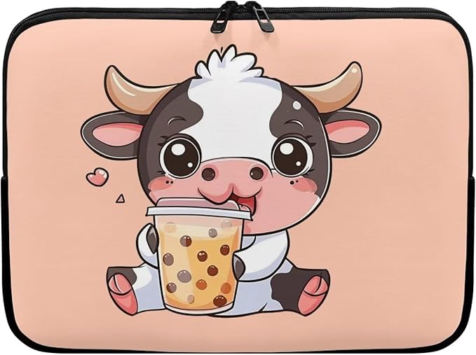 Cute Cow Laptop Protective Sleeve for Women 17 Inch Computer Sleeve Bag Zippered Pouches with Humanize Design Lap Top Case Suitable for Travel School Office Neatly Organizers