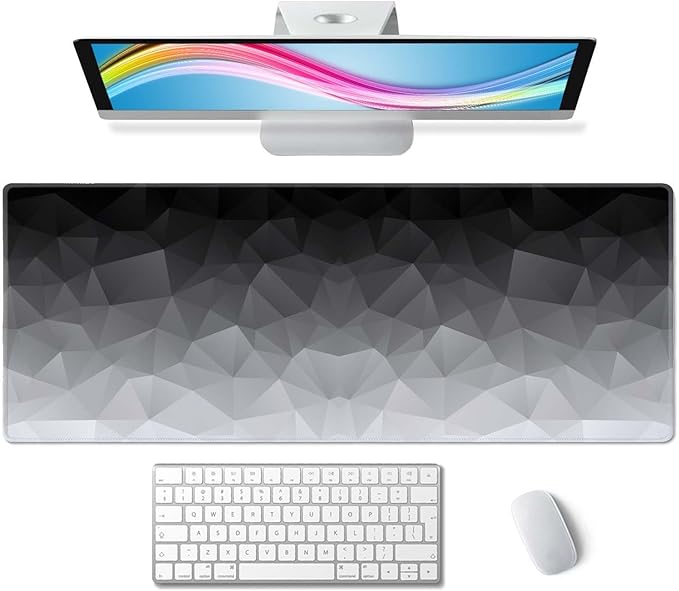 White Grey Geometric Extended Big Mouse Pad Large,XL Gaming Mouse Pad Desk Pad,31.5x11.8inch Long Computer Keyboard Mouse Mat Mousepad with 3mm Non-Slip Base and Stitched Edge for Home Office Work
