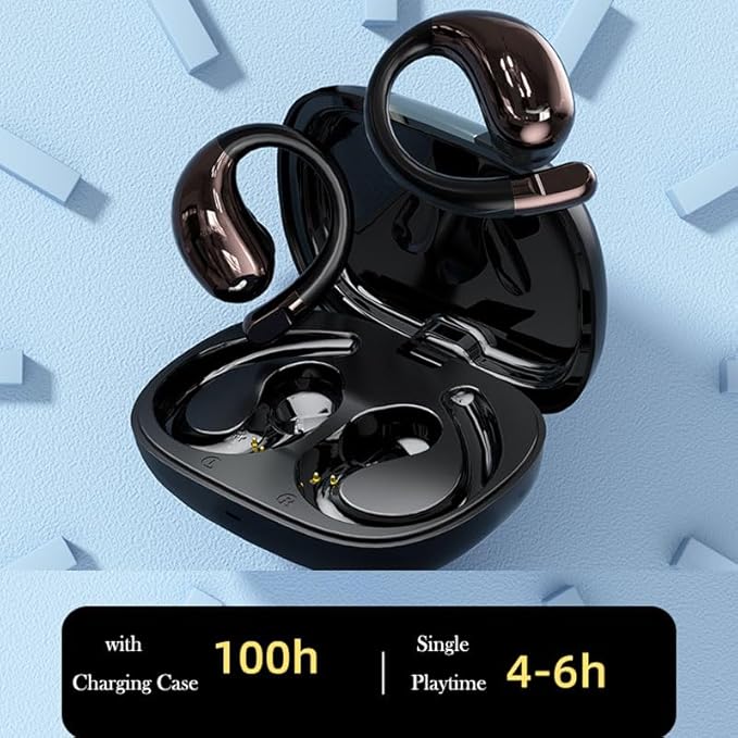 Bluetooth Earbud Headphones Wireless in Opean/Non-Open Ear Use Earphone with Earhooks for Sports Running Earbud HiFi Stereo, ENC Mic, About 40Hrs Office Black (Black)