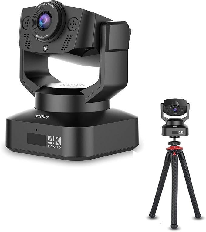 4K PTZ Webcam Kits, NexiGo N990 (Gen 2) UHD 2160P Webcam with 5X Digital Zoom, Sony Starvis Sensor, Position Preset, Flexible Mini Tripod, for Skype/Teams/Zoom Meetings