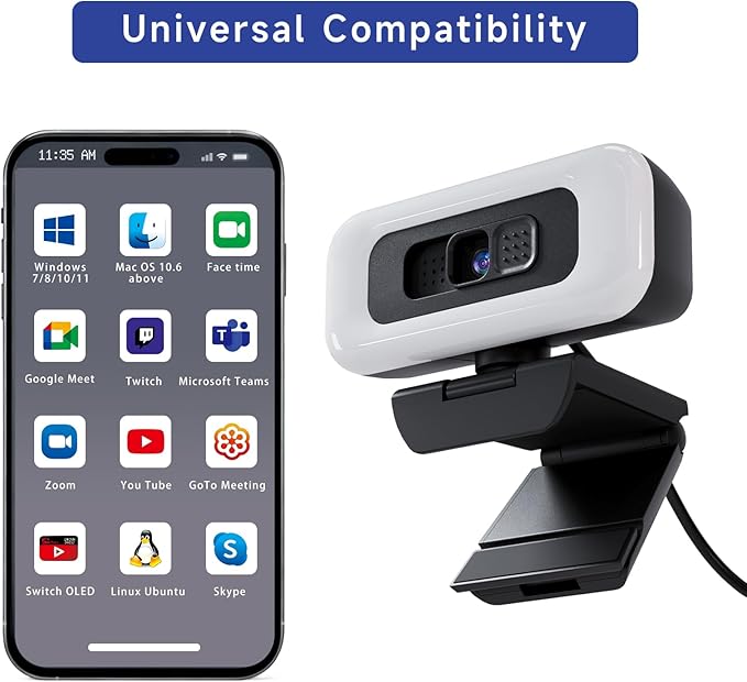 Webcam for PC - PC Camera Webcam 1080P, Desktop Computer Web cam with Privacy Shutter and Tripod Autofocus, Dual Noise-USB Plug&Play,Cancelling Mics,Auto Light Correction,
