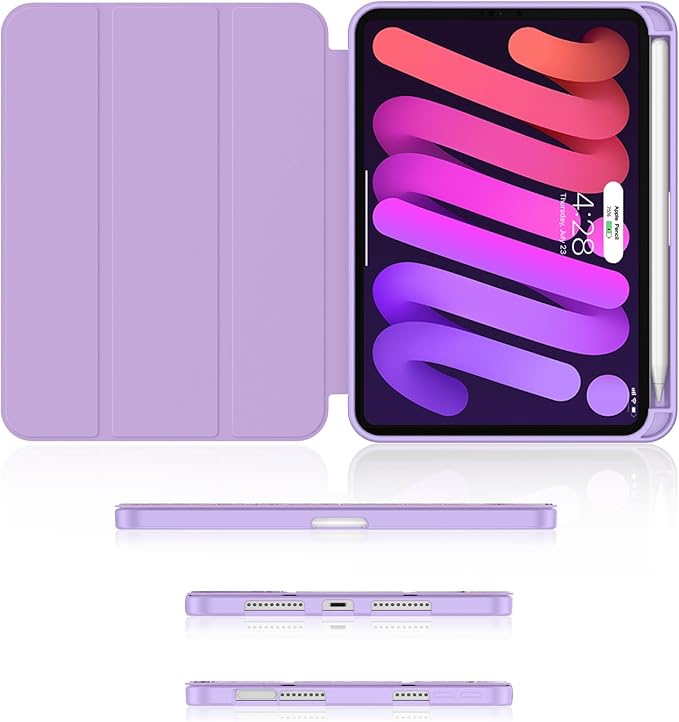 Soke Case for iPad mini 7(A17 Pro) 2024/iPad Mini 6 2021 8.3 inch with Pencil Holder-[Pencil Charging + Auto Wake/Sleep], Soft TPU Back Cover for iPad mini 7th/6th Generation(Lilac Marble)
