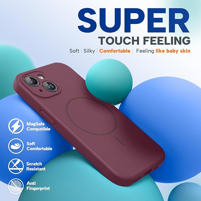 Miracase Magnetic for iPhone 15 Case, [Soft Anti-Scratch Microfiber Lining], Compatible with MagSafe, Liquid Silicone Case Shockproof Drop Protection Phone Case for 15,Wine Red