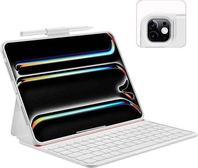 Magitype Case with Keyboard Compatible for iPad Pro 11 inch(M4/ M5): Bluetooth Wireless Magnetic Stand Rechargeable Keyboard with Pencil Holder (Light White)