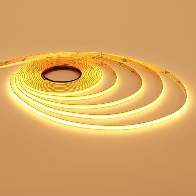TOPAI 12V Thin 5mm COB LED Strip Light 2700K Warm White 16.4ft Bright 4000Lm CRI>90 Uniform Dotless 400LEDs/M Adhesive Flexible Cuttable LED Tape for DIY, Bedroom, Under Cabinet Lighting